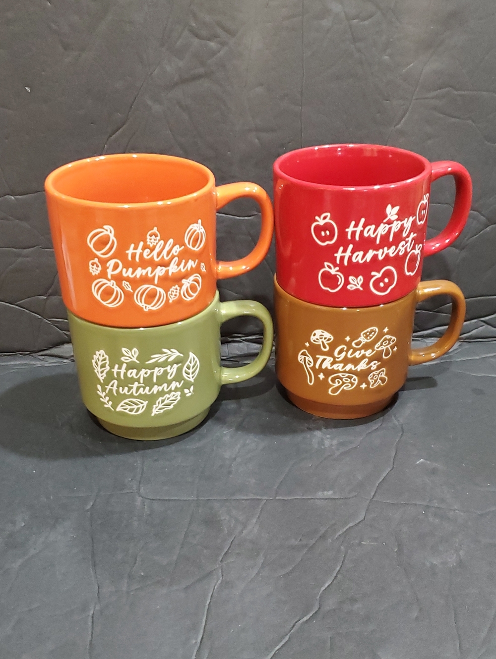 4pack pumpkin orange sage green brown latte red brick ceramic coffee mugs cups